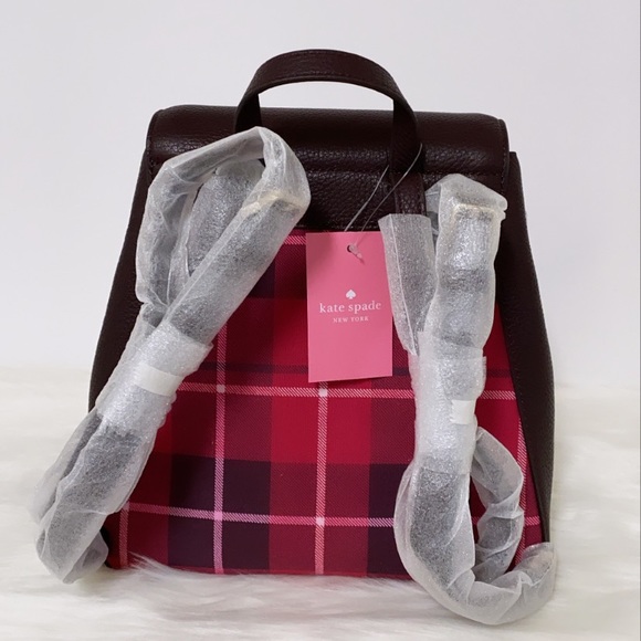 New💃Kate Spade leila plaid medium flap backpack - Picture 4 of 10